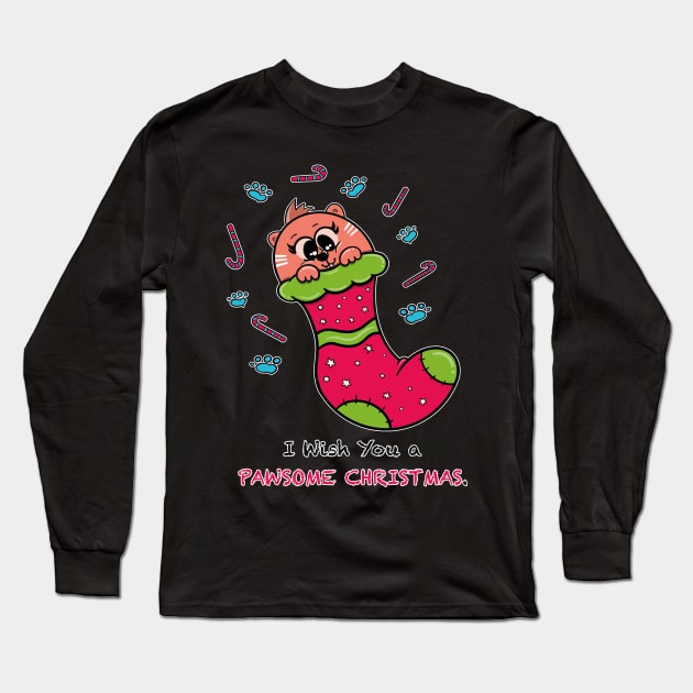 I wish You a Pawsome CHRISTMAS. Long Sleeve T-Shirt by Nico Art Lines